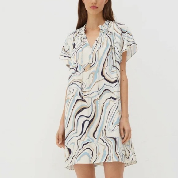 Chinti + Parker Marble Print Twill Ivory Mini Tunic Shift Dress Size 6 - Picture 1 of 11